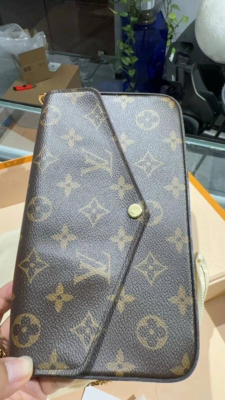 Louis Vuitton Felicie Pochette Monogram Brown Canvas Crossbody Shoulder Bag