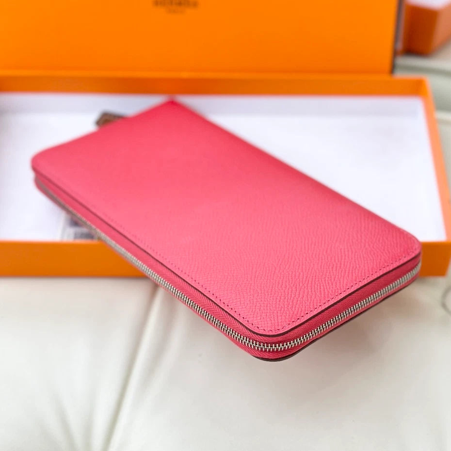 Hermes Calfskin Long Wallet Red Silver Hardware Women Classic S