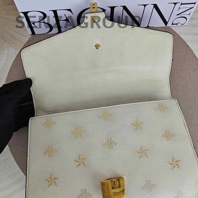 Gucci Sylvia Medium Star Bee Shoulder Crossbody Bag Silver White