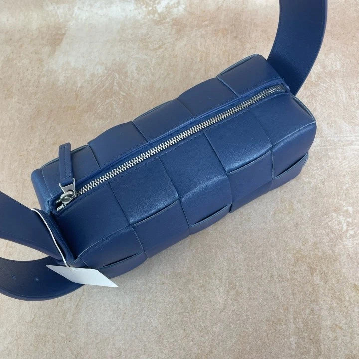 Bottega Veneta Brick Cassette 10-grid Navy Woven Shoulder Bag for Women