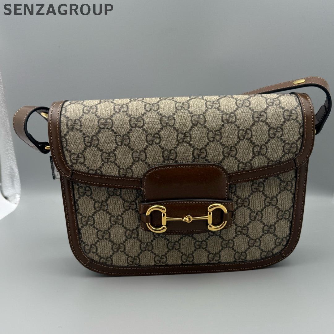 Gucci 1955 GG Supreme Shoulder Bag Brown Gold Buckle Classic Women