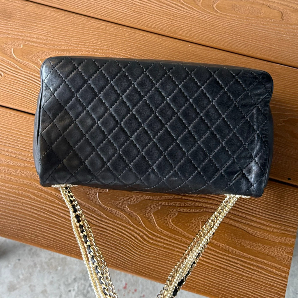Authentic Chanel Classic Flap Chain Top Handle Bag Black Gold Hardware