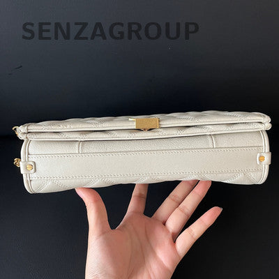 Saint Laurent Becky Medium Chain Shoulder Bag in Platinum Lambskin