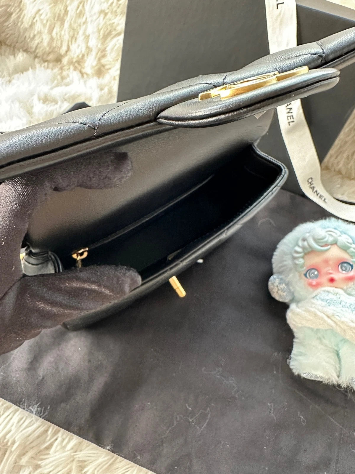 CHANEL Black Gold Lambskin Enamel Handle Crossbody Bag For Women