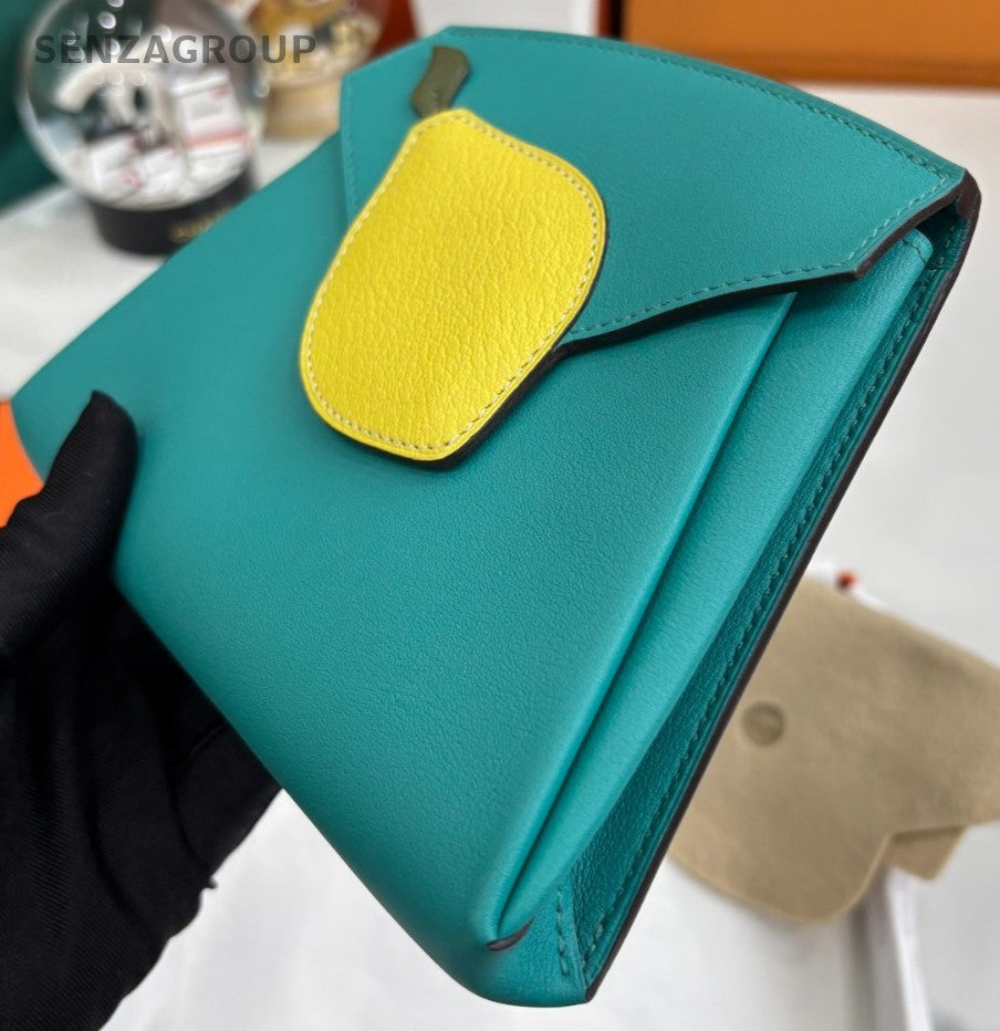 Hermès  Leather Clutch Handbag Green Lemon Yellow Women