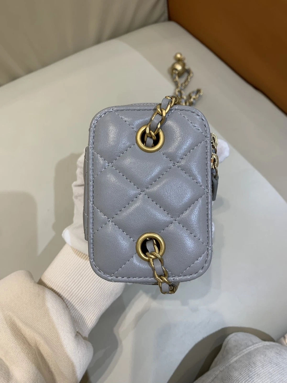 CHANEL Light Gray Gold Ball Box Shoulder Bag For Women