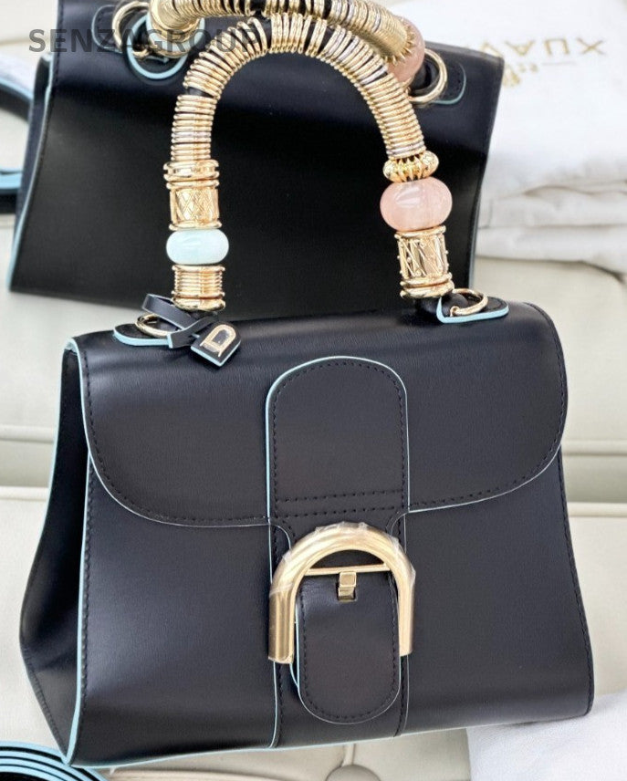 Delvaux Brillant PM Calfskin Top Handle Bag Crossbody Black Blue Women Classic