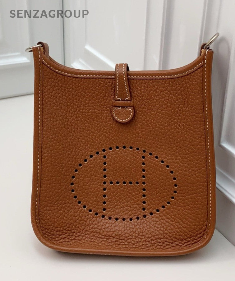 HERMES Evelyne Mini Shoulder Bag Crossbody Brown Silver Used Women Classic