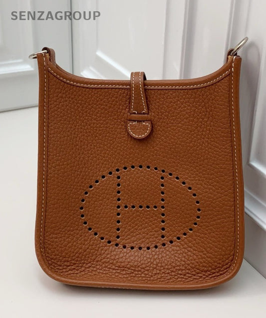 HERMES Evelyne Mini Shoulder Bag Crossbody Brown Silver Used Women Classic