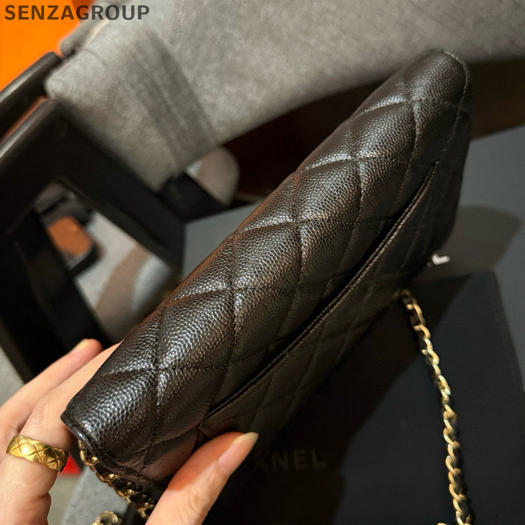 Chanel Black Gold WOC Chain Shoulder Crossbody Bag Quilted Classic
