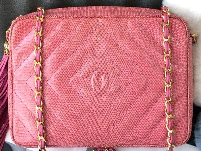 CHANEL Camera bag Lizard skin Pink Shoulder bag Crossbody Women