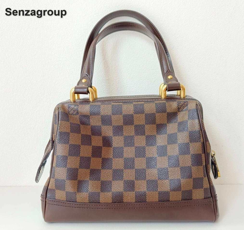 Louis Vuitton Damier Ebene Vintage Top Handle Bag Brown Gold Women Classic