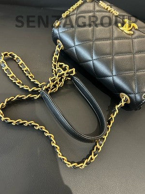 Chanel Black Quilted Lambskin Gold Chain Crossbody Bag Classic Women