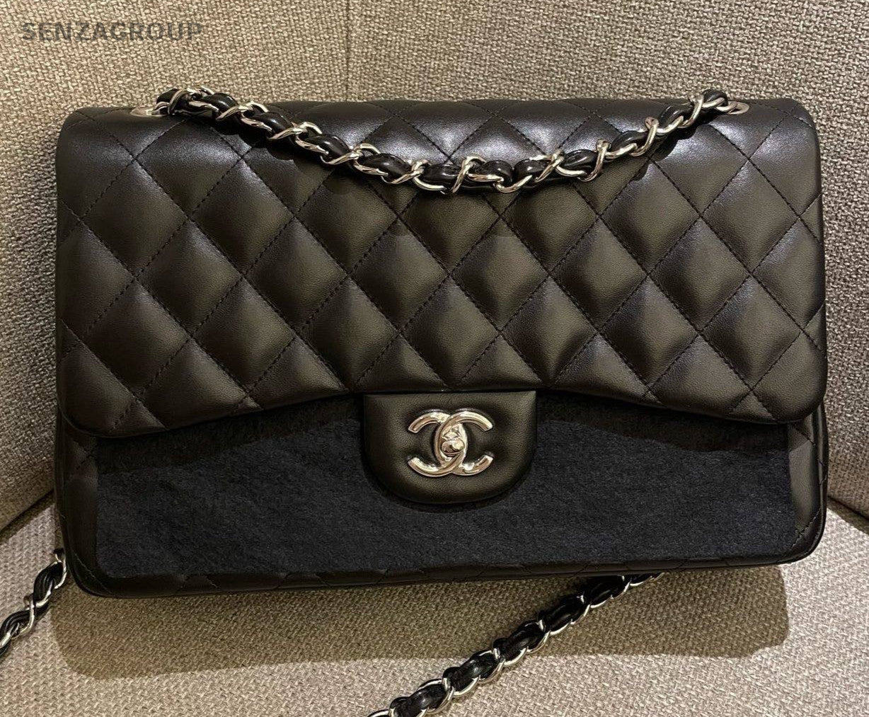 Chanel Classic Flap Jumbo Lambskin Chain Shoulder Bag Crossbody Black Women