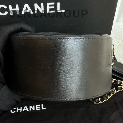 Chanel Black Gold Lambskin Round Quilted Chain Shoulder Crossbody Bag