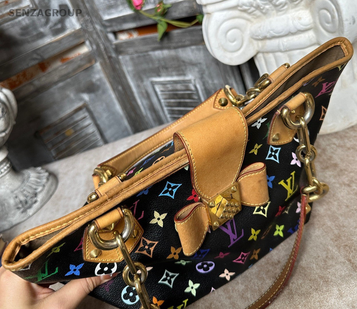 Louis Vuitton Annie PM Monogram Black Multicolor Top Handle Shoulder Bag Women