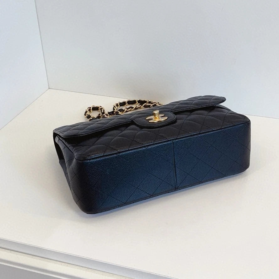 Chanel Classic Flap Jumbo Chain Shoulder Bag Crossbody Black Gold Women Fashion