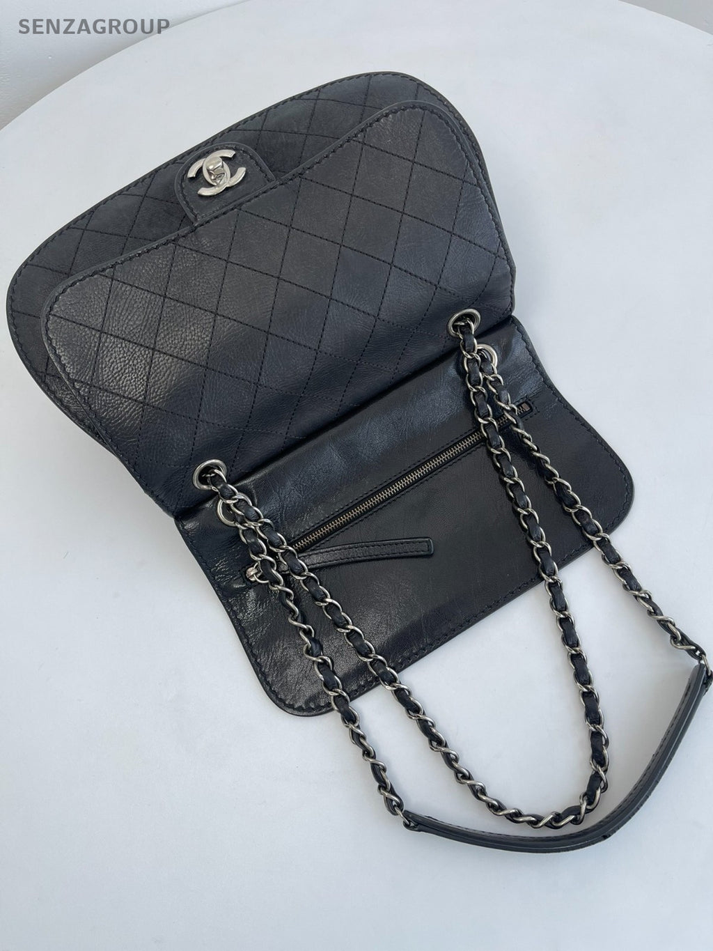 CHANEL Diamond Patten Calfskin Chain Shoulder bag Crossbody Women Black Silver