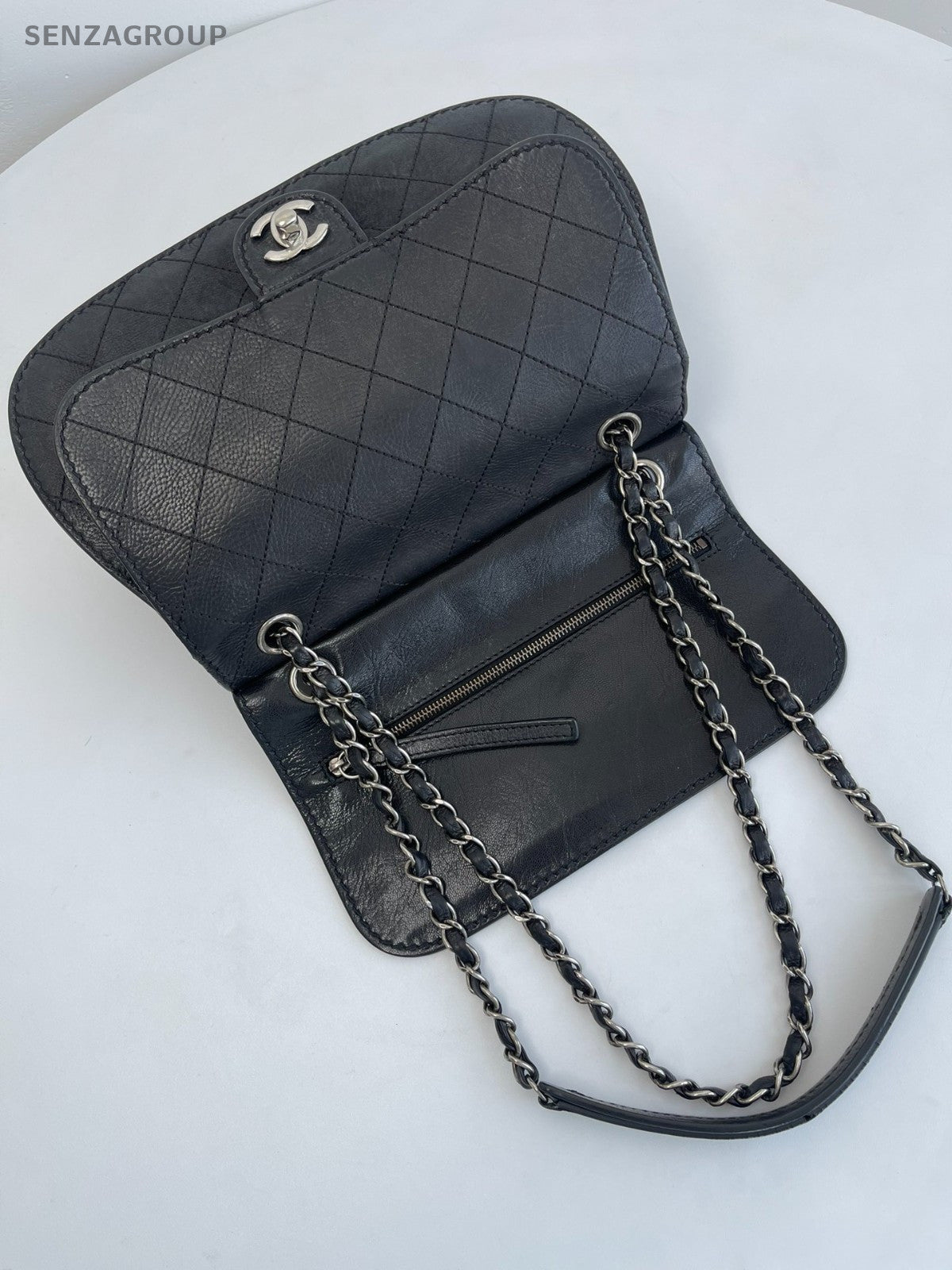 CHANEL Diamond Patten Calfskin Chain Shoulder bag Crossbody Women Black Silver