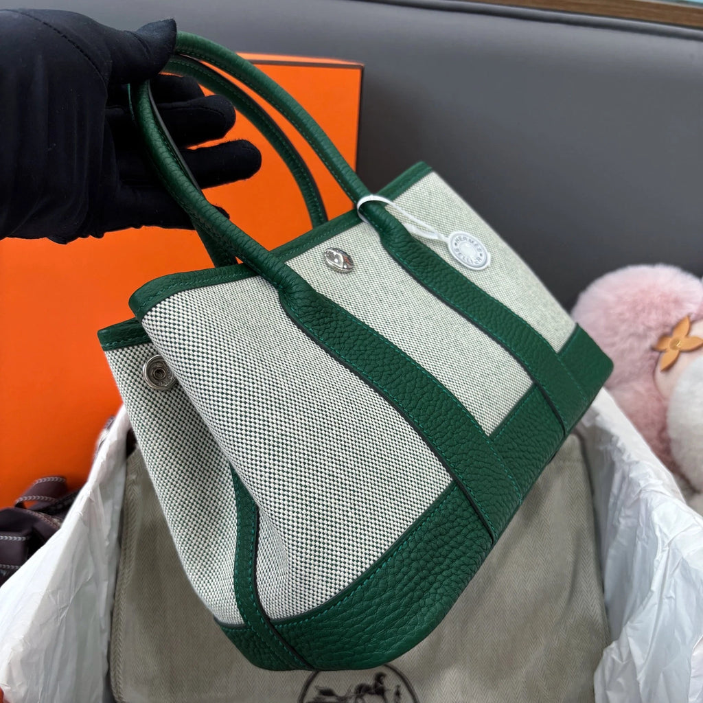 Hermes Garden Party Mini Top Handle Bag Green Silver Women Classic Designer