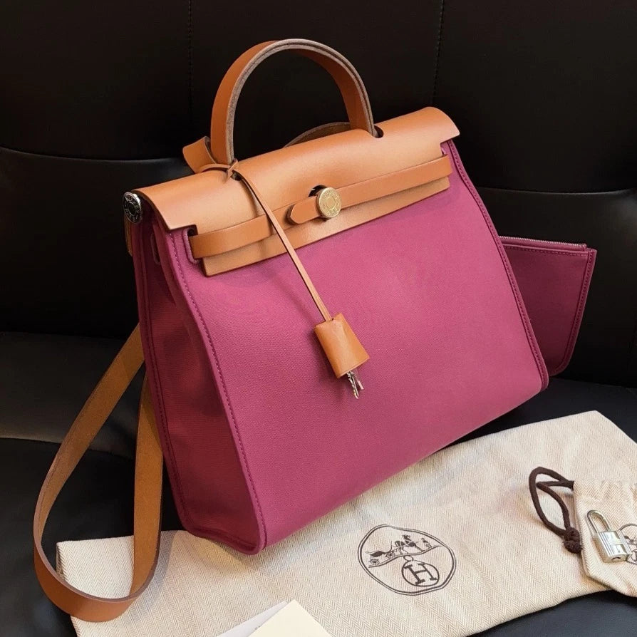Hermes Herbag 31 Tote Top Handle Shoulder Bag Purple Women Fashion