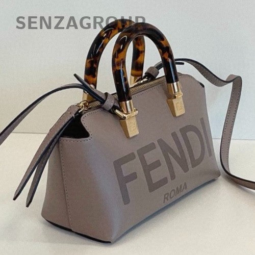 Fendi By The Way Mini Calfskin Top Handle Bag Crossbody Gray Gold Women Classic