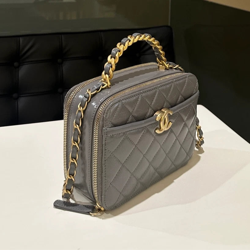 Authentic CHANEL Gray Classic Camera Crossbody Shoulder Bag