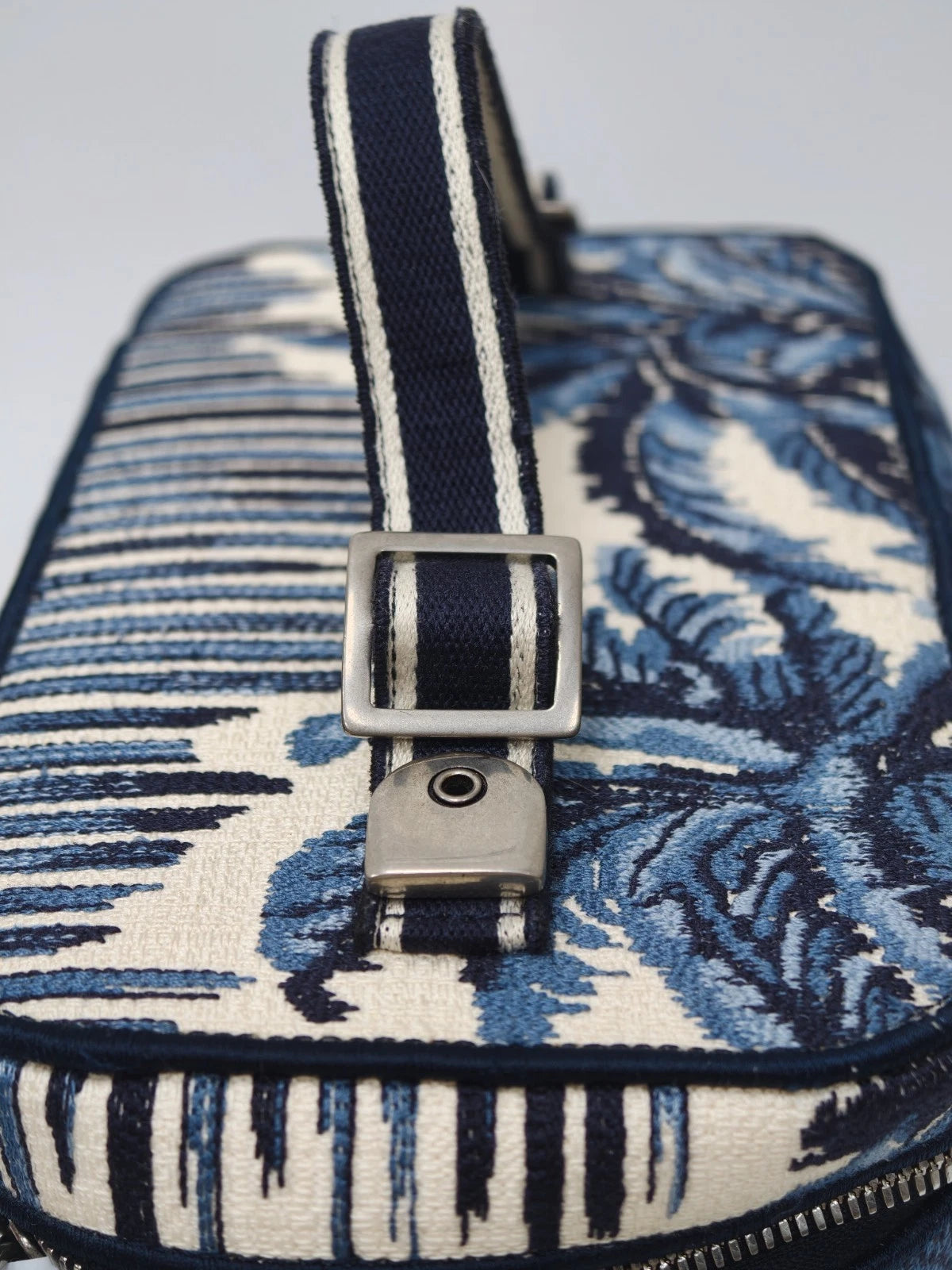 Christian Dior Travel Vanity Case Canvas Top Handle Bag Blue Silver Women