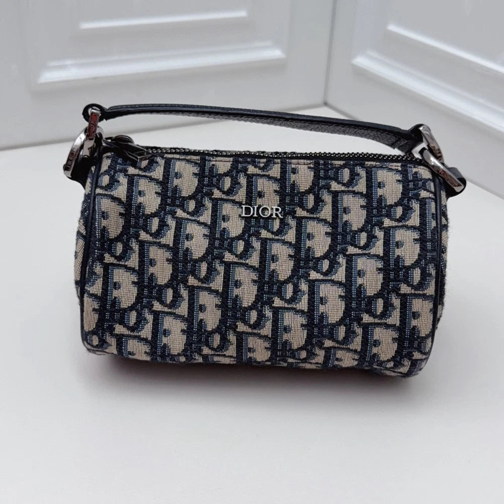 Christian Dior Monogram Mini Top Handle Crossbody Bag Blue Black Women