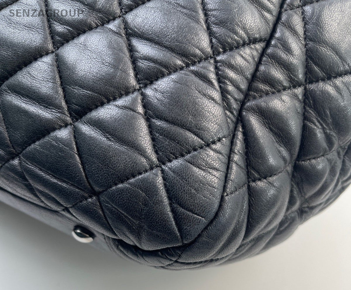 Chanel Diamond Airport Bag Chain Shoulder Bag Black Silver Women Classic