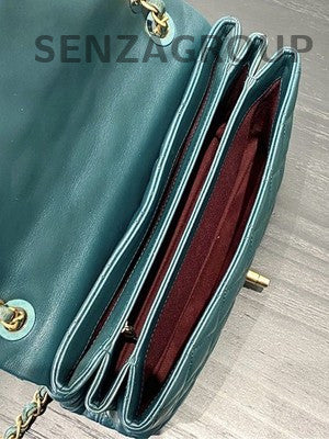 Chanel Classic Flap Bag Green Gold Hardware Quilted Chain Shoulder Bag