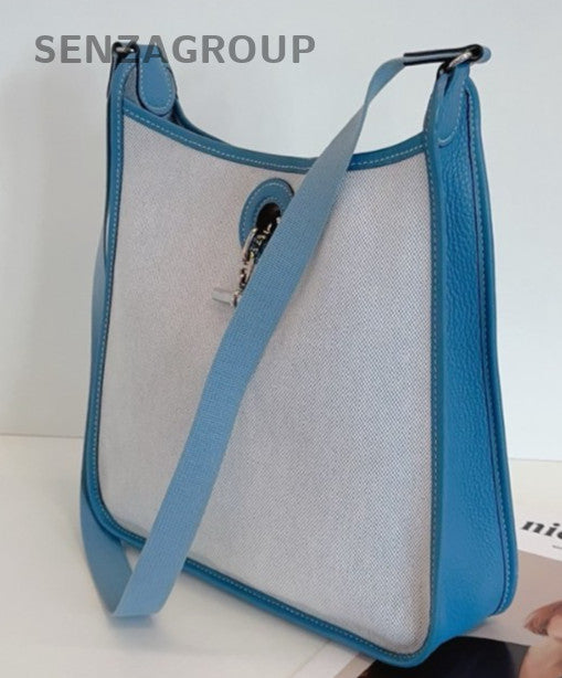 Hermes Vespa 2Way Crossbody Shoulder Bag Blue Gray Silver Women Classic
