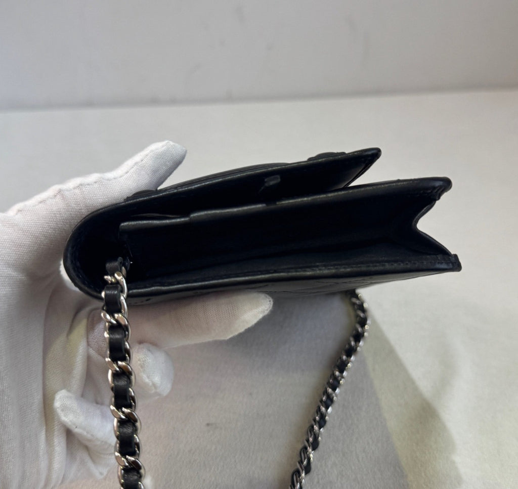 Chanel Cambon WOC Chain Shoulder Bag Crossbody Black Silver Women Classic