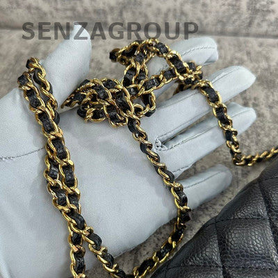 Chanel WOC Black Gold Caviar Leather Chain Shoulder Crossbody Bag Quilted