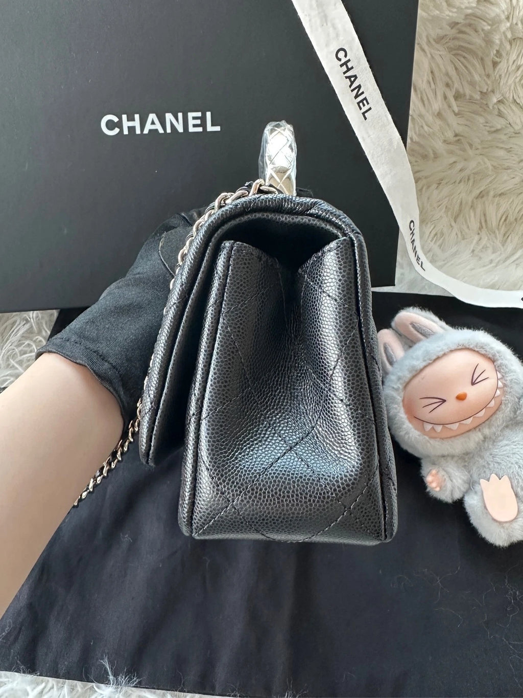 CHANEL Black Calfskin Mini Coco Crush Top Handle Bag For Women