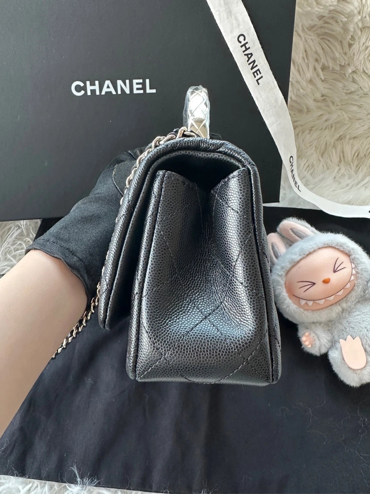CHANEL Black Calfskin Mini Coco Crush Top Handle Bag For Women