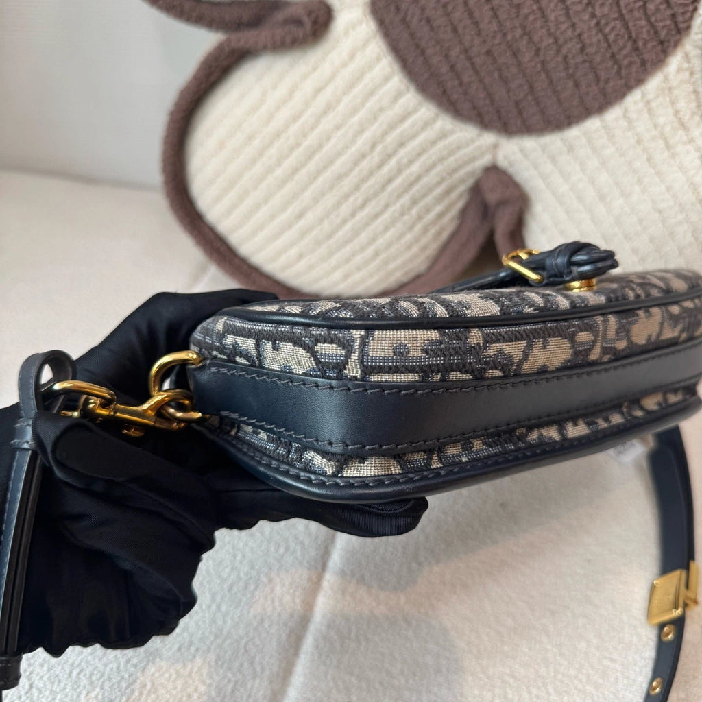 Christian Dior Bobby Oblique Canvas Blue Shoulder Bag Crossbody GHW Excellent