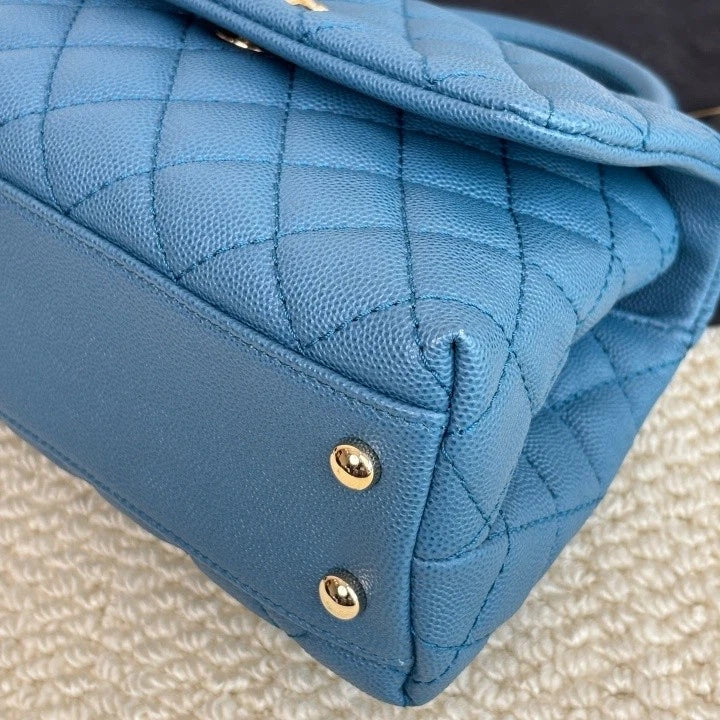 Authentic CHANEL Denim Blue Coco Handle Small Top Handle Bag For Women