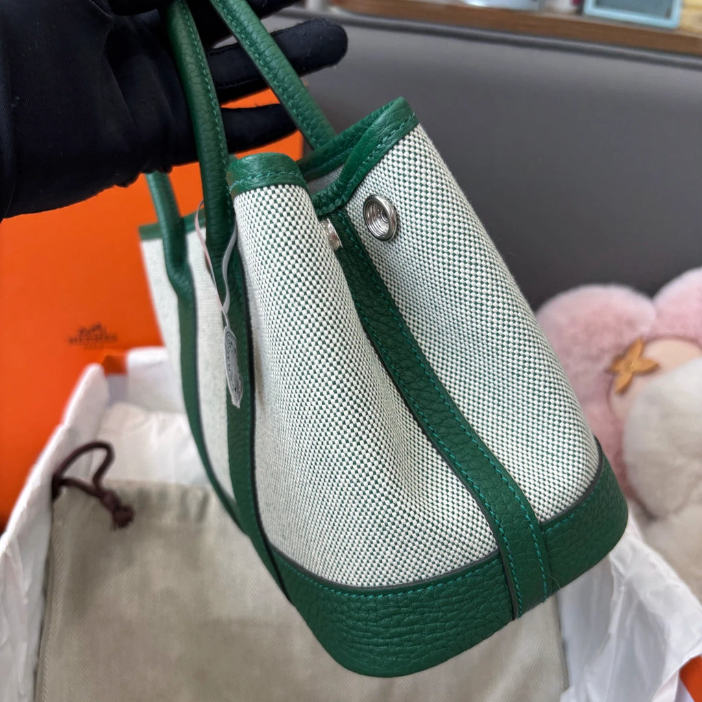 Hermes Garden Party Mini Top Handle Bag Green Silver Women Classic Designer