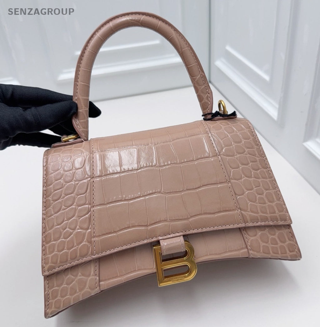 Balenciaga Calfskin PM Top Handle Bag Crossbody Pink Gold Women Classic Fashion