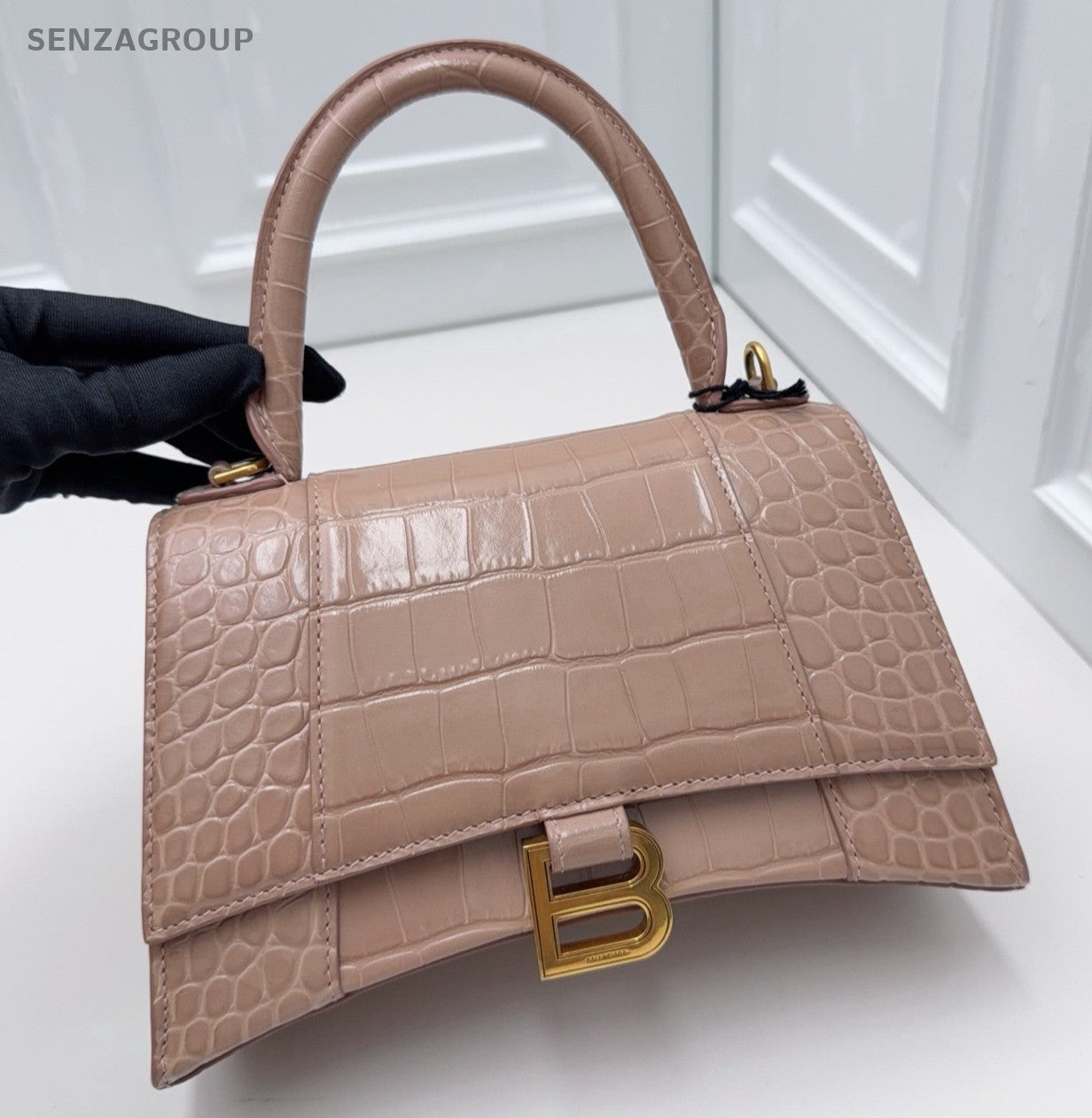 Balenciaga Calfskin PM Top Handle Bag Crossbody Pink Gold Women Classic Fashion