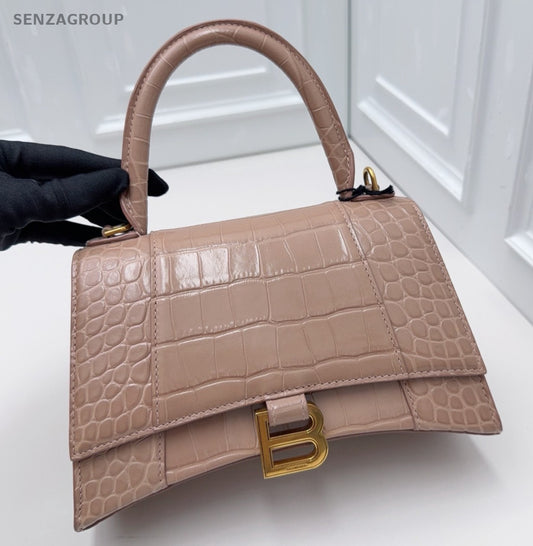 Balenciaga Calfskin PM Top Handle Bag Crossbody Pink Gold Women Classic Fashion