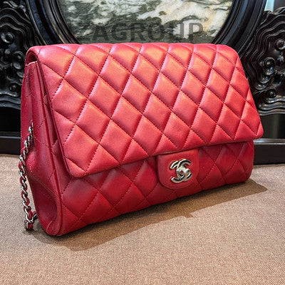 Chanel Lambskin CF Chain Shoulder Bag Red Silver Hardware Quilted