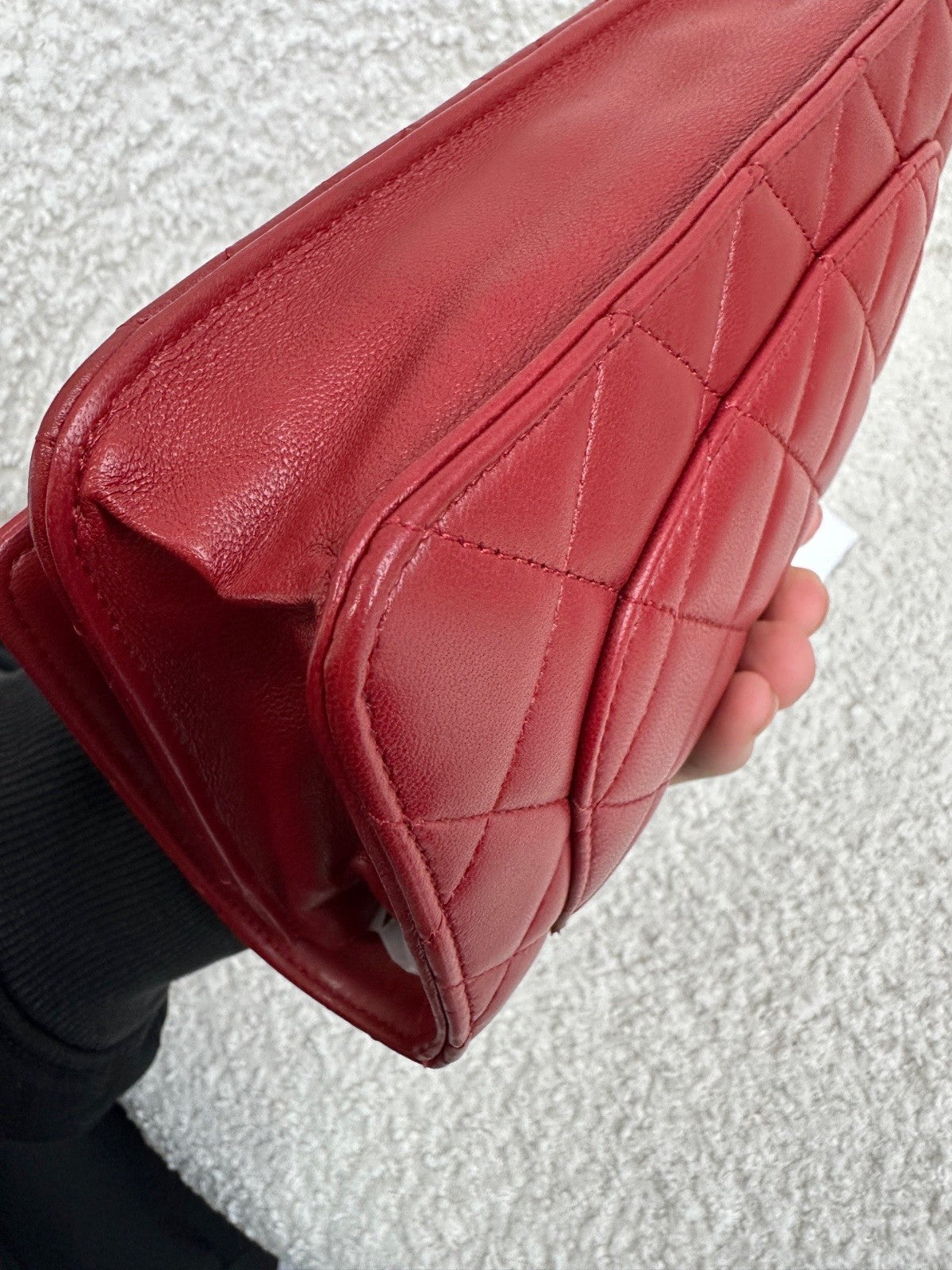 CHANEL Woc Diamond Pattern Chain Shoulder bag Crossbody Red Silver Women