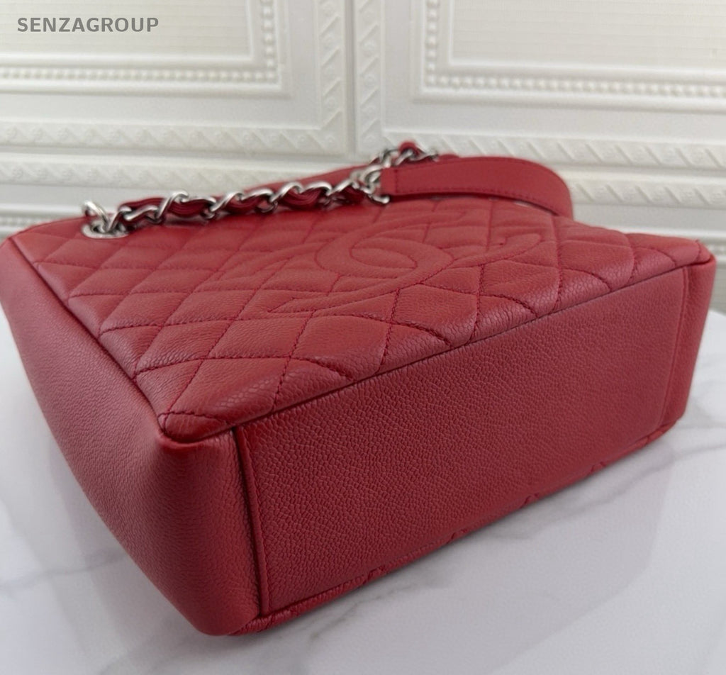 Chanel PST 12A Chain Calfskin Shoulder Bag Red Silver Diamond Women Classic
