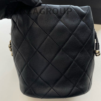 Chanel Black Gold Bucket Bag Chain Strap Shoulder Tote Women Fashion