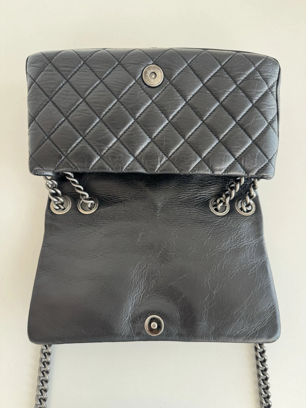 Chanel Classic Flap Cambon Chain Shoulder Bag Black Silver Women Diamond