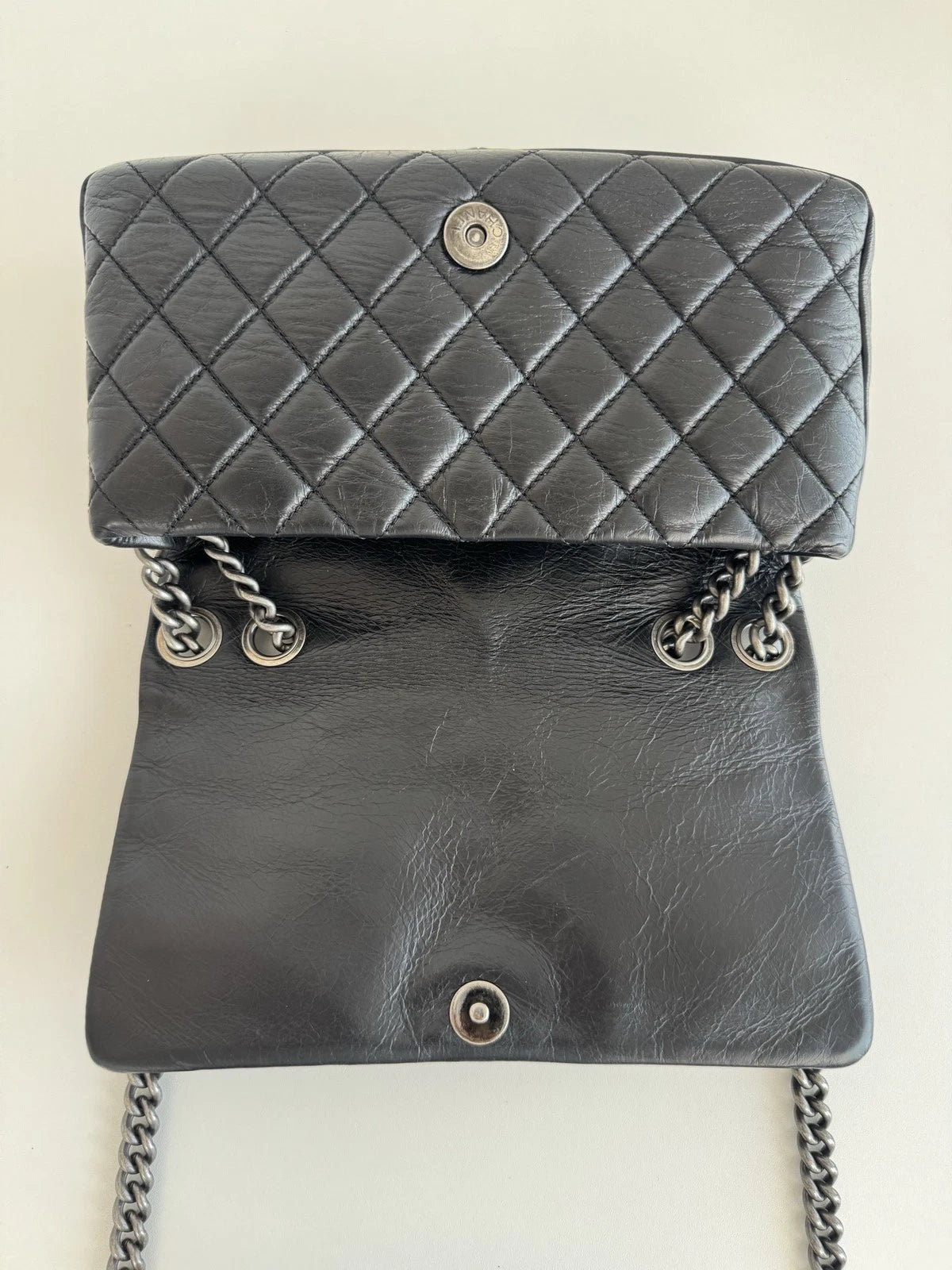 Chanel Classic Flap Cambon Chain Shoulder Bag Black Silver Women Diamond