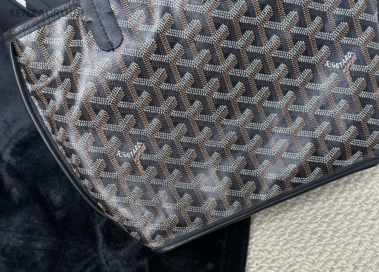 Goyard Mini Tote Bag Calfskin Monogram Top Handle Shoulder Bag Women Black.