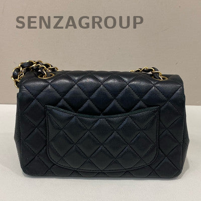 Chanel Mini Classic Flap Black Gold Lambskin Quilted Chain Crossbody Bag